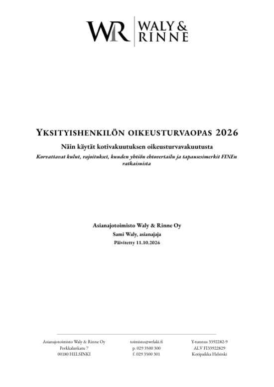 Yksityishenkilön oikeusturvaopas 2026 – kansilehti, Asianajotoimisto Waly & Rinne
